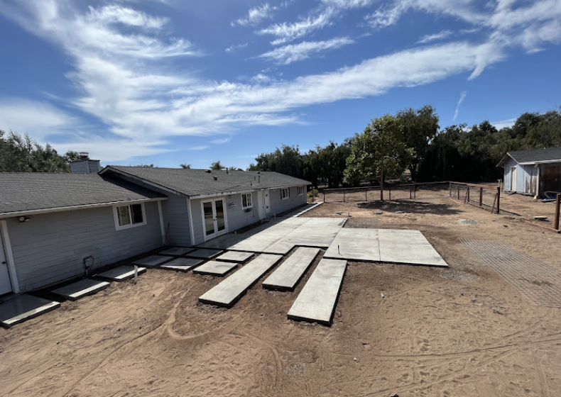 Backyard concrete pad and paver hardscape Santa Maria California