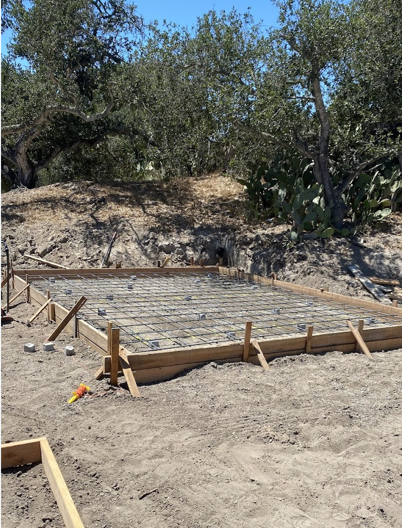 Residential concrete foundation preparation under oak trees Arroyo Grande California